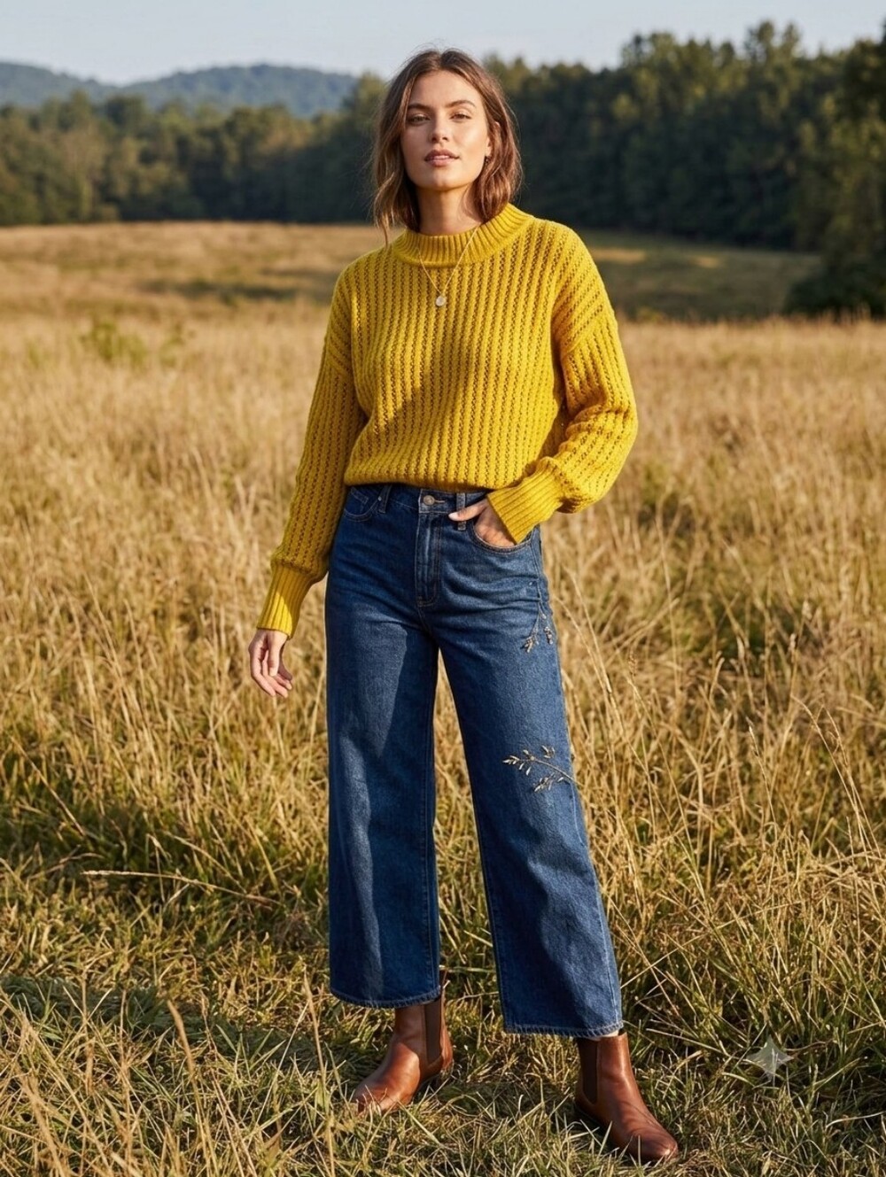Marc NY Mustard Yellow Open Knit Cotton Sweater Size M